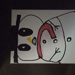 Abstract Snowman Canvas Art - Black, White, Red